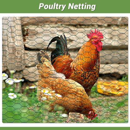 Galvanized Hexagonal Floral Chicken Wire Fencing Mesh, Outdoor Anti-Rust Poultry Netting for Garden Fence (3 ft x 50 ft, PVC Coated)