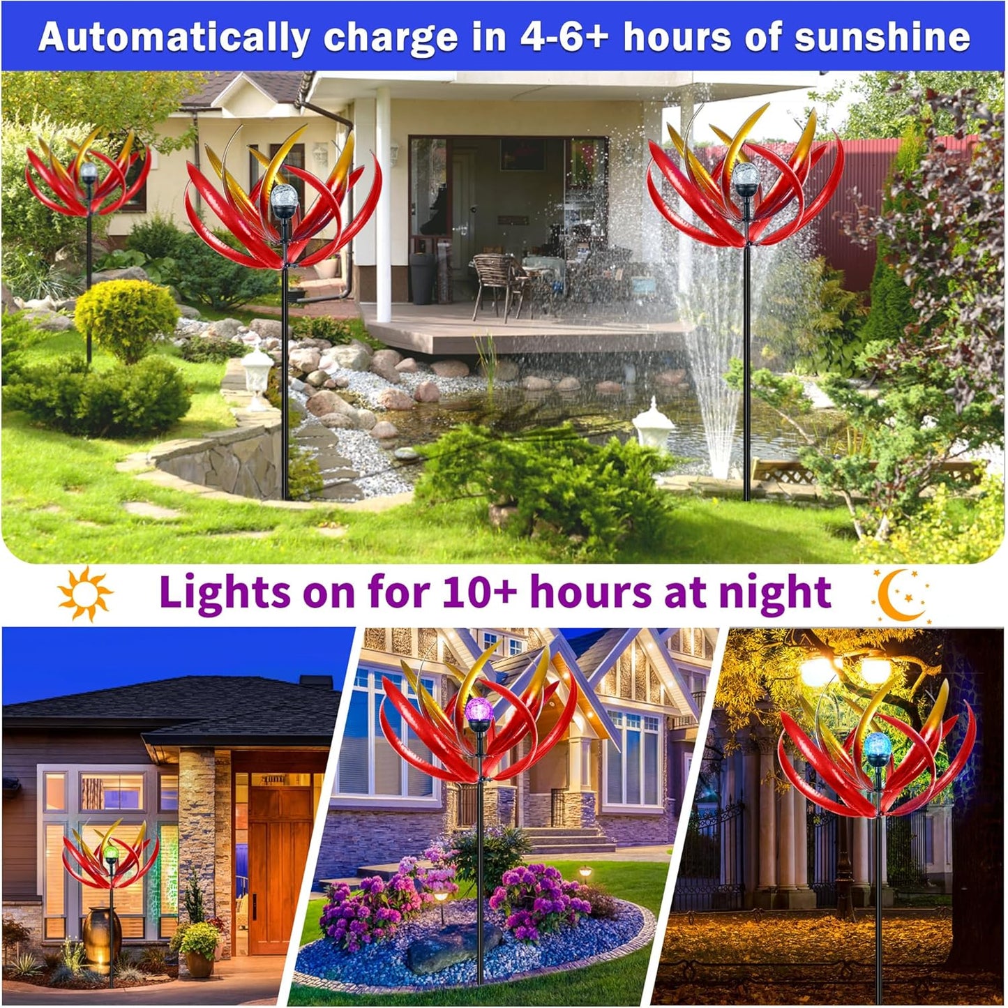 Large Solar Wind Spinners Outdoor for Yard Decor,70 inch Multi Color Tulip Wind Spinner,Outdoor Metal Wind Sculptures & Spinners with Stake,Wind Mill for Yard Art Lawn Garden Decor