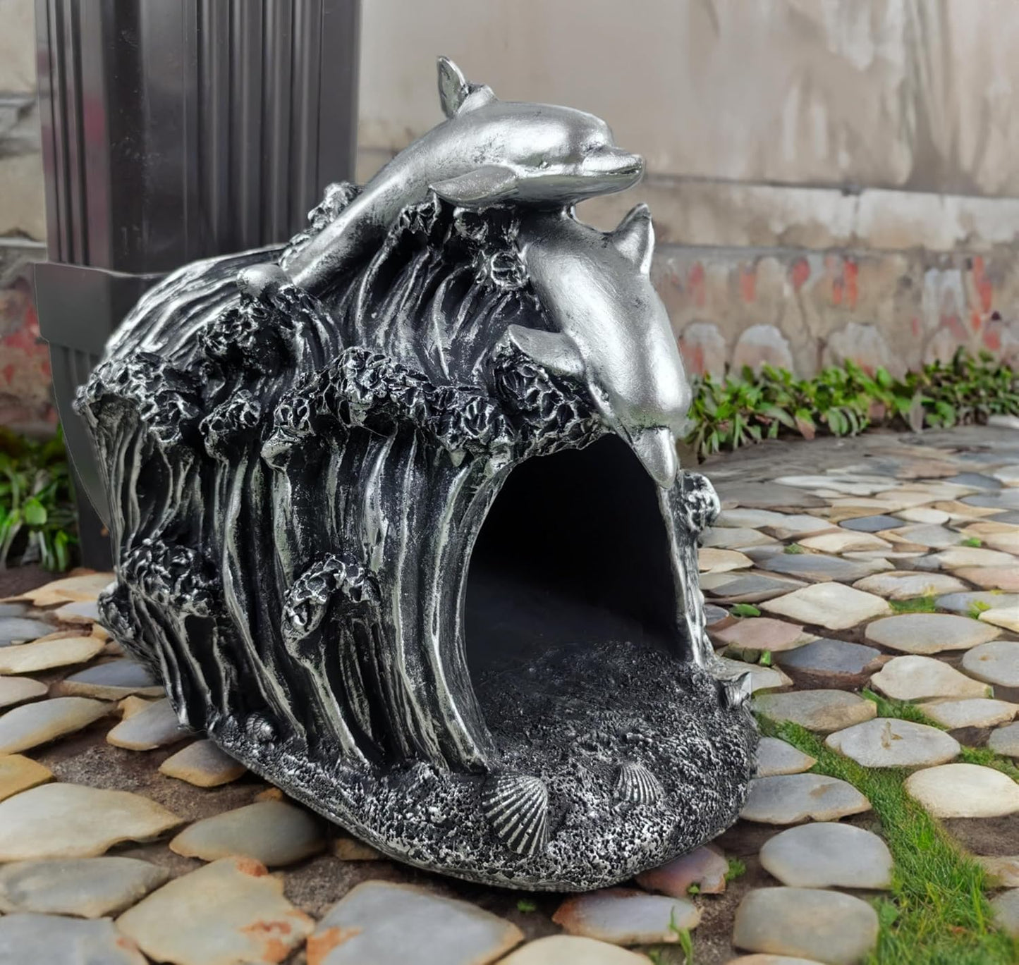 coolboy Dolphin Statue Gutter Downspout Extension Decorative,Animal Garden Statue Outdoor Decor,3"×4" Rain Gutter Downspout Splash Block,Rain Downspout Diverter