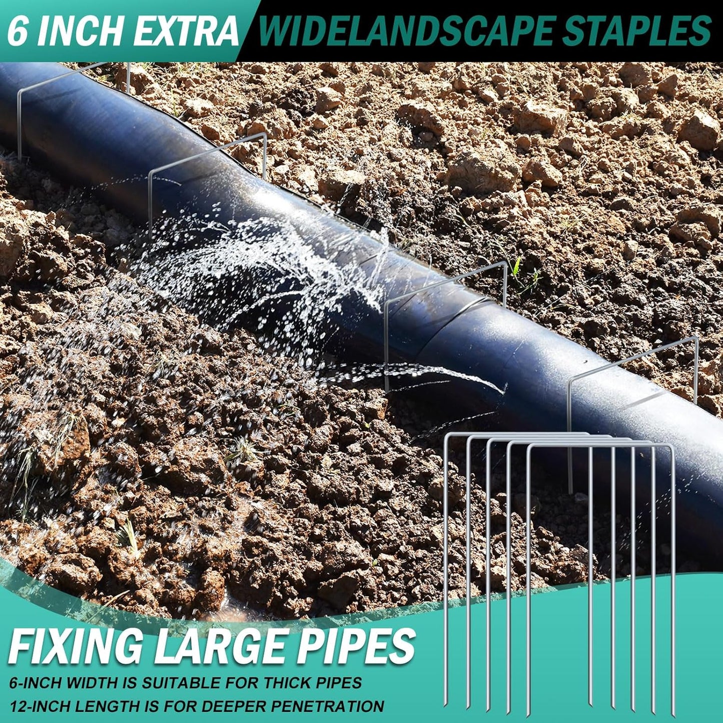 30 Pack Heavy Duty Wide Landscape Staples, 7 Gauge Galvanized Steel Turf Stakes Garden Stakes Bulk, U Type Anchor for Grass, Securing Weed Barrier Fabric, Pipes, Sod (12"x6")