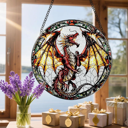 Stained Glass Window Hanging, 8 Inch Dragon Suncatcher Stained Glass, Suncatchers for Windows Hanging, Sun Catchers Indoor Window, Dragon Themed Gifts, Gifts for Men, Women