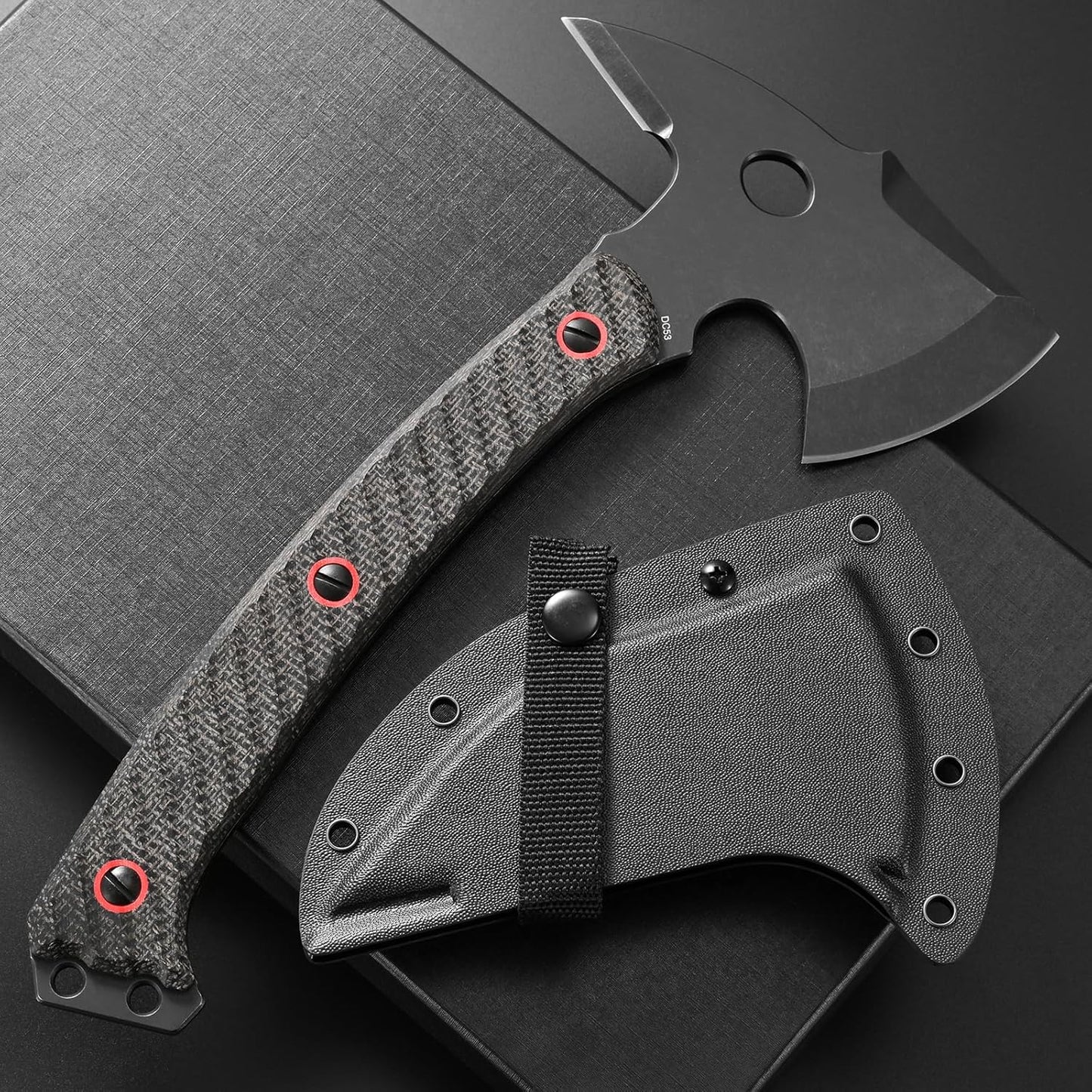 C1342 Camping Axes,DC53 Steel Blade Micarta Handle Chopping Axe Bushcraft Camping Axes Survival Hatchet Full Tang Axe for Hiking Hunting Camping Splitting Chopping Wood(Black)
