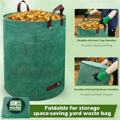 63 Gallons Lawn and Leaf Bags,Reusable Yard Waste Bags with Gardening Gloves,Heavy Duty Garden Bags with 4 Handles for Lawn Care, Camping & Recycling(3 Pack）