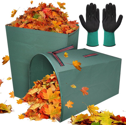 2 Packs Large Reusable Yard Waste Bags with Gloves, 53 Gallons Pletpet Garden Waste Bags Green Lawn and Leaf Bag Large Yard Dustpan-Type Garden Bag for Collecting Leaves, Fallen leaves and Waste