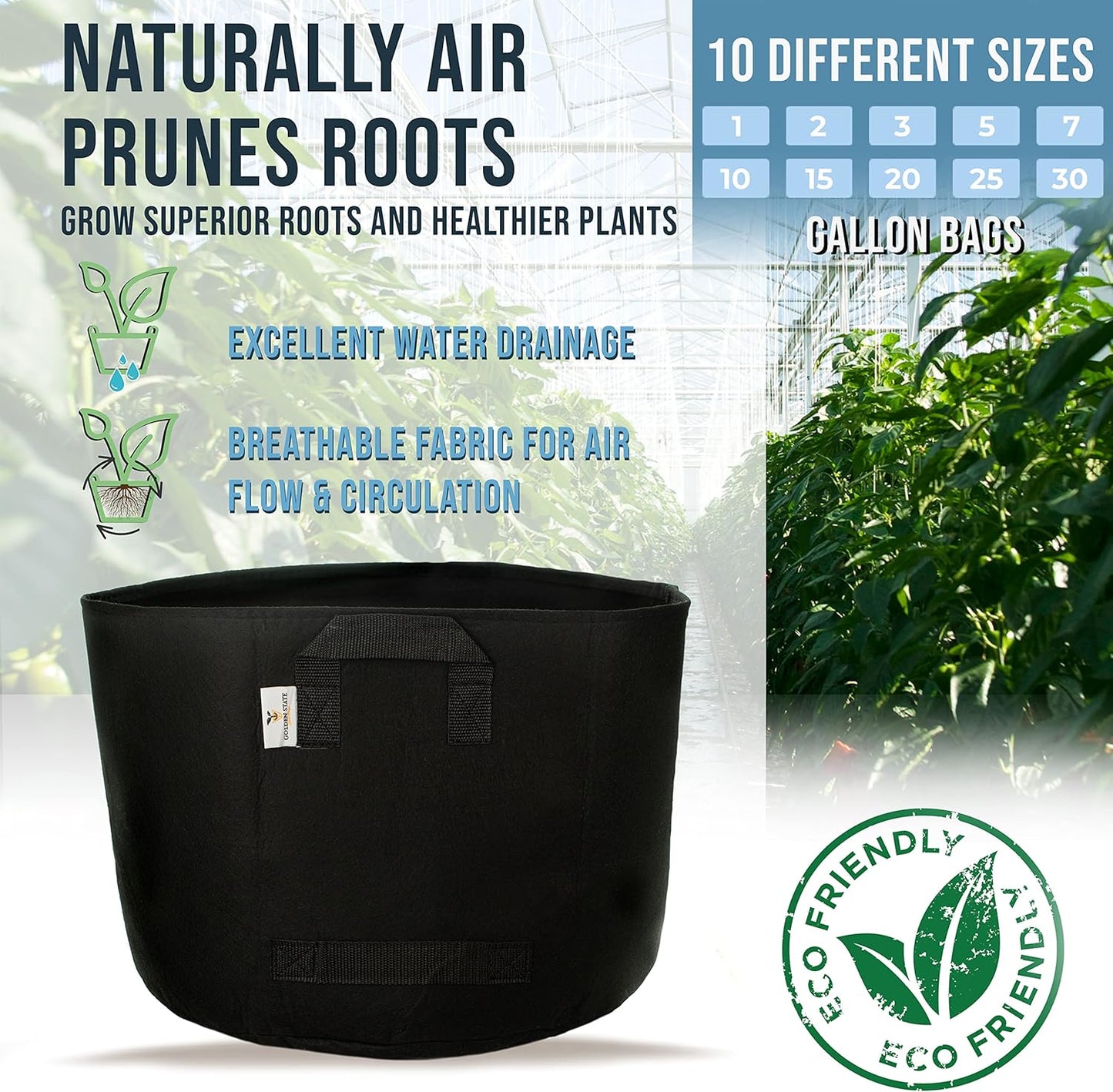 Grow Bags: 5-Pack (Size: 30 Gallon): 300gsm Black Felt Fabric, Biodegradable and eco-Friendly Material. (Handles + Dumping Handles-pat.Pend).