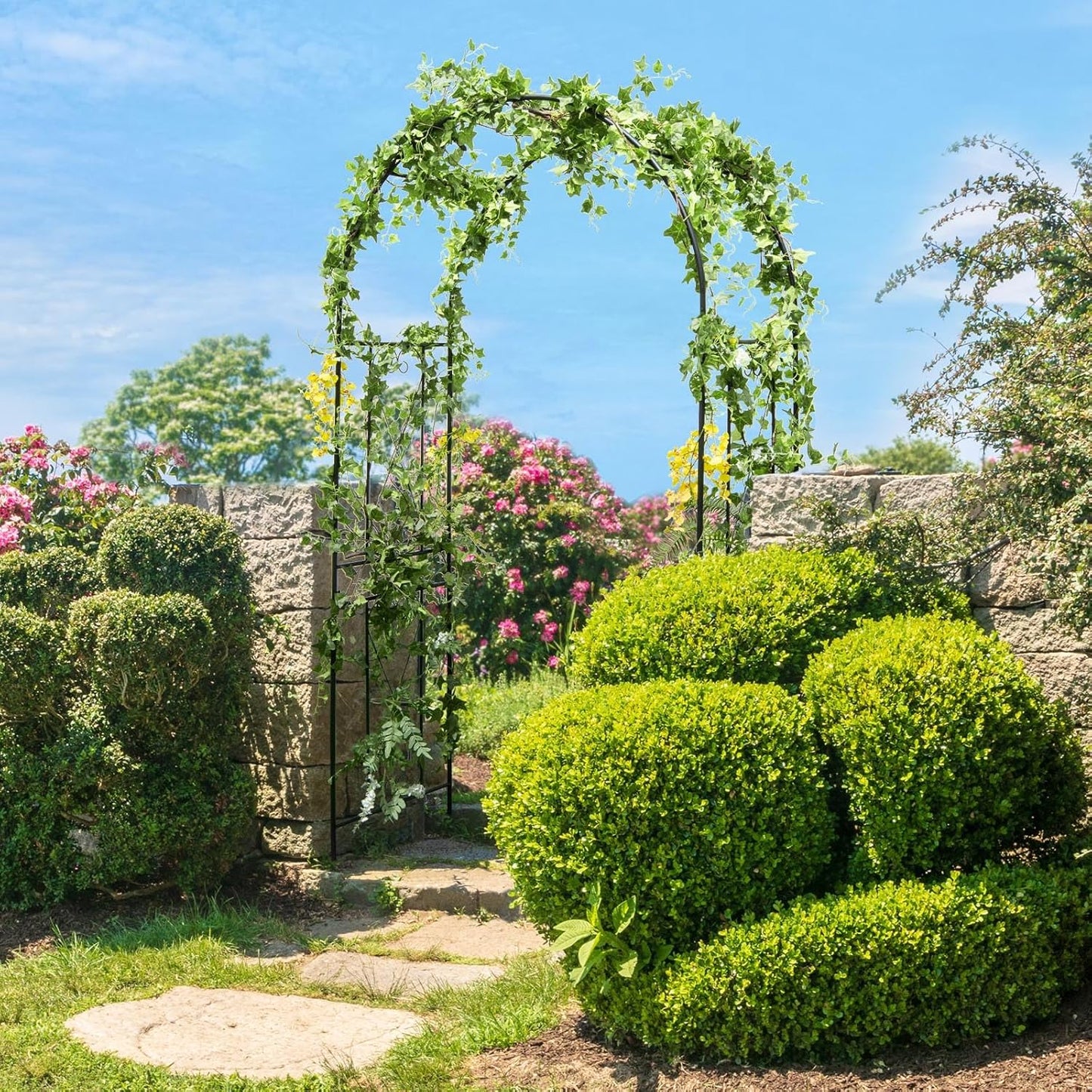 Giantex Garden Arch Trellis - 7.2FT Metal Arbor for Garden Entryway Climbing Plants Rose, 4 Stakes, Outdoor Wedding Archway Pergola for Ceremony Bridal Party Decoration (Arch)