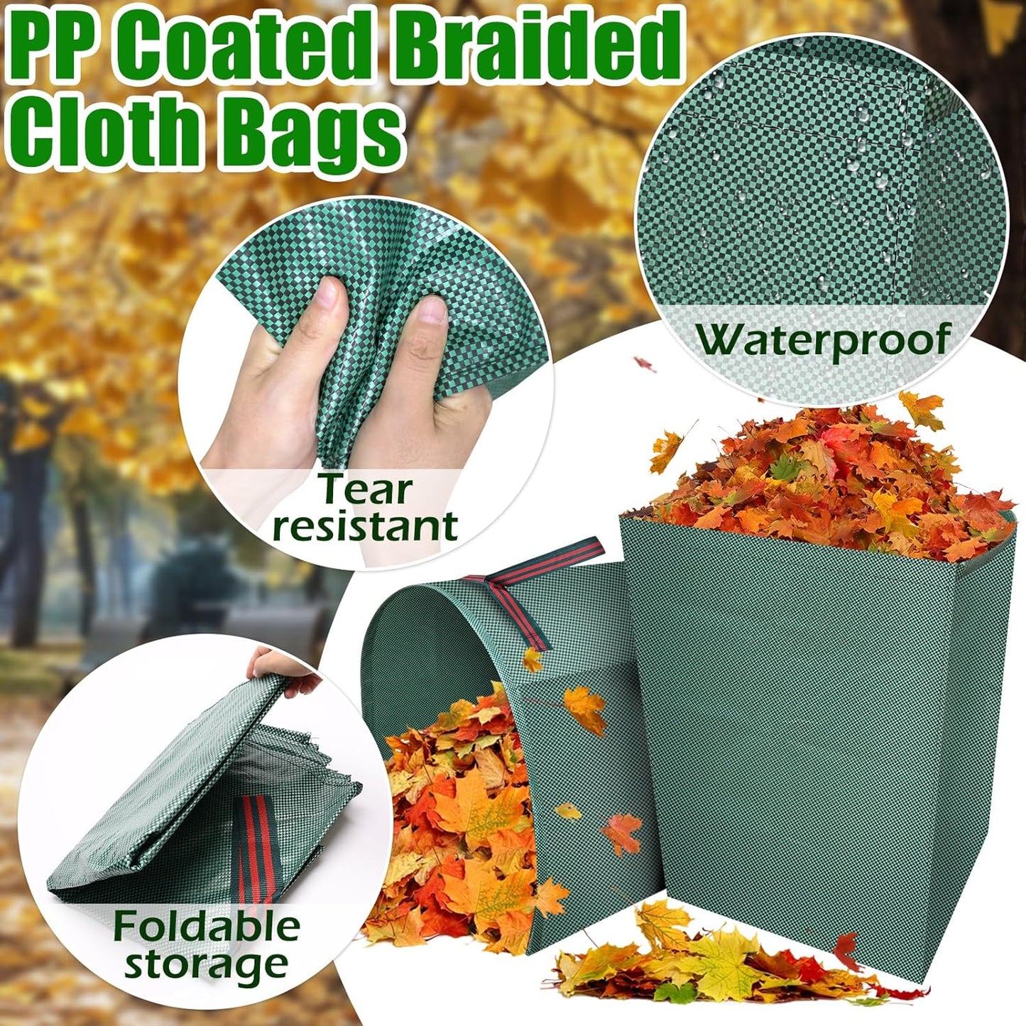 2 Packs Large Reusable Yard Waste Bags with Gloves, 53 Gallons Pletpet Garden Waste Bags Green Lawn and Leaf Bag Large Yard Dustpan-Type Garden Bag for Collecting Leaves, Fallen leaves and Waste