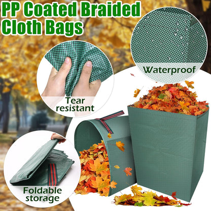 2 Packs Large Reusable Yard Waste Bags with Gloves, 53 Gallons Pletpet Garden Waste Bags Green Lawn and Leaf Bag Large Yard Dustpan-Type Garden Bag for Collecting Leaves, Fallen leaves and Waste