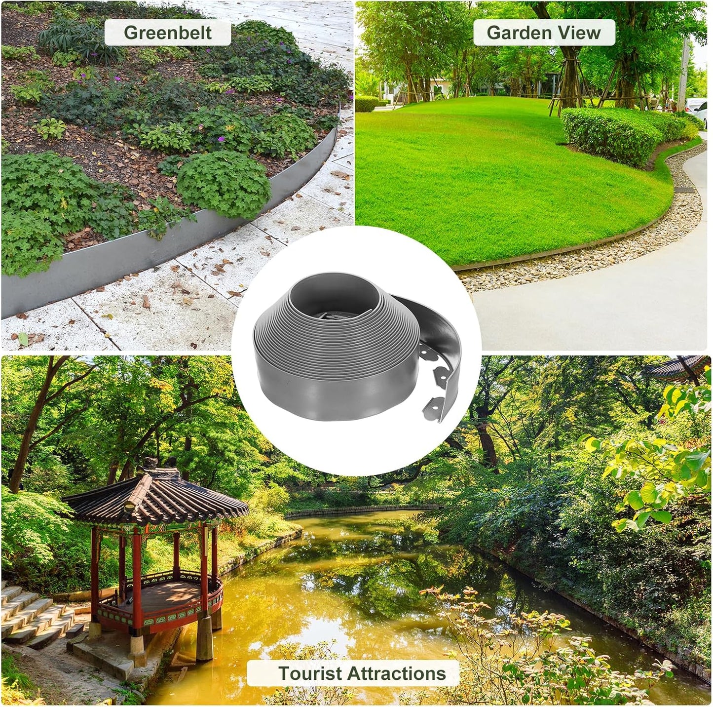 uxcell Landscape Edging, 1Pcs 66FT x 3.94" - No Dig Garden Edging Kit with 60 Stakes, Landscape Edging Border for Garden Lawn Flower Bed Yard Grass (Grey)