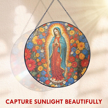 FLAGWIX Christmas Christian Gifts for Women - Virgen De Guadalupe Stained Glass Window Hanging 8 in - Religious Gifts for Women, Our Lady of Guadalupe Sun Catchers Indoor Window for Hanging Decor