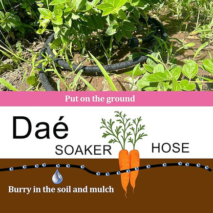 Rubber Soaker Hose, 5/8 inch, 50ft Garden Hose for Irrigation,Water-Saving up to 70%, Aluminium Connector Leak-Proof, Heavy-duty Hose, Watering for Trees,Lawns, Vegetables and Flowers.
