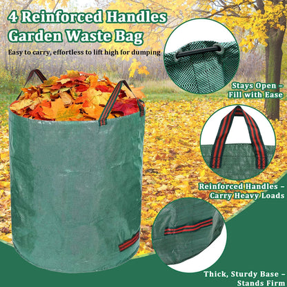 Reusable Yard Waste Bags, 3 Packs 80 Gallons Lawn and Leaf Garden Bags with Reinforced Carry Handles Heavy Duty Garden Waste Bags Camping Yard Recycling Trash Bags for Debris Leaves Grass