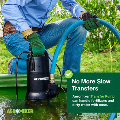 Aeromixer Tall Tank 3/4 HP Submersible Mixing + Aerating Pump with 1 HP Water Transfer Pump Bundle - Water Aerator & Garden Utility Pumps, Nutrient Mixing & Aeration Pumps for Farming & Gardening