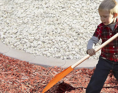 Pack of 3 Kids Rake with Hardwood Handle, Durable Plastic Head to Sweep Leaves in Lawn and Tidying Up The Garden, 34" (Orange)