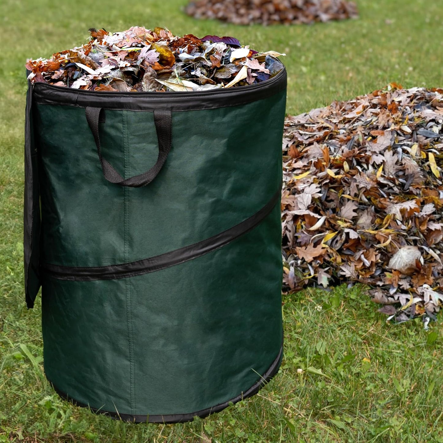Wakeman Outdoor Trash Can - 46-Gallon Collapsible Garbage Can with 3 Stakes - Pop Up Trash Bin for Camping, Storage, or Yard Waste Outdoors (Green)