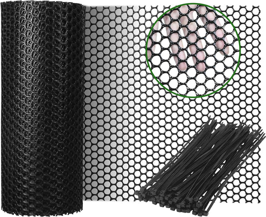 Gardzen Plastic Chicken Wire Mesh with 70 pcs Ties, 16in x 33ft Durable Chicken Fence for Poultry, Garden Protection & DIY Crafting, Heavy-Duty Mesh Netting for Outdoor & Indoor Use