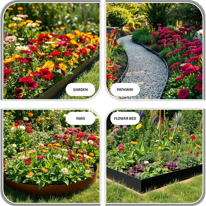 20ft. Galvanized Steel Landscape Edging (6-Pack) – 40" x 8" Metal Garden Border, Hammer-in Lawn Edging for Landscaping, Tree Rings, Yard & Pathway – Black Steel Lawn Edge for Garden Design