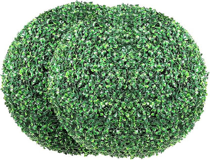 VEVOR 2 Pcs 20” Artificial Plant Topiary Ball, Faux Boxwood Balls with 2 LED Light String, All-Year Green Faux Plant Decorative Balls for Backyard, Balcony,Garden, Wedding and Home Décor