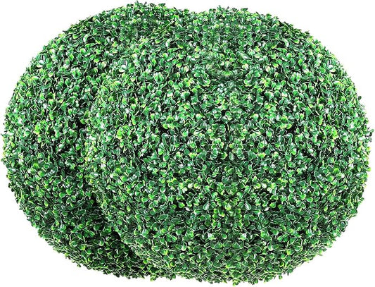 VEVOR 2 Pcs 20” Artificial Plant Topiary Ball, Faux Boxwood Balls with 2 LED Light String, All-Year Green Faux Plant Decorative Balls for Backyard, Balcony,Garden, Wedding and Home Décor