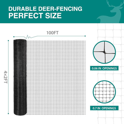 FRUITEAM Deer Fence Netting, 8FT x 100FT Heavy Duty Black PP Coated, Garden Protection Barrier, 0.7"x0.7" 70gr/sqm Mesh, Long-Lasting Yard Garden Fencing Roll