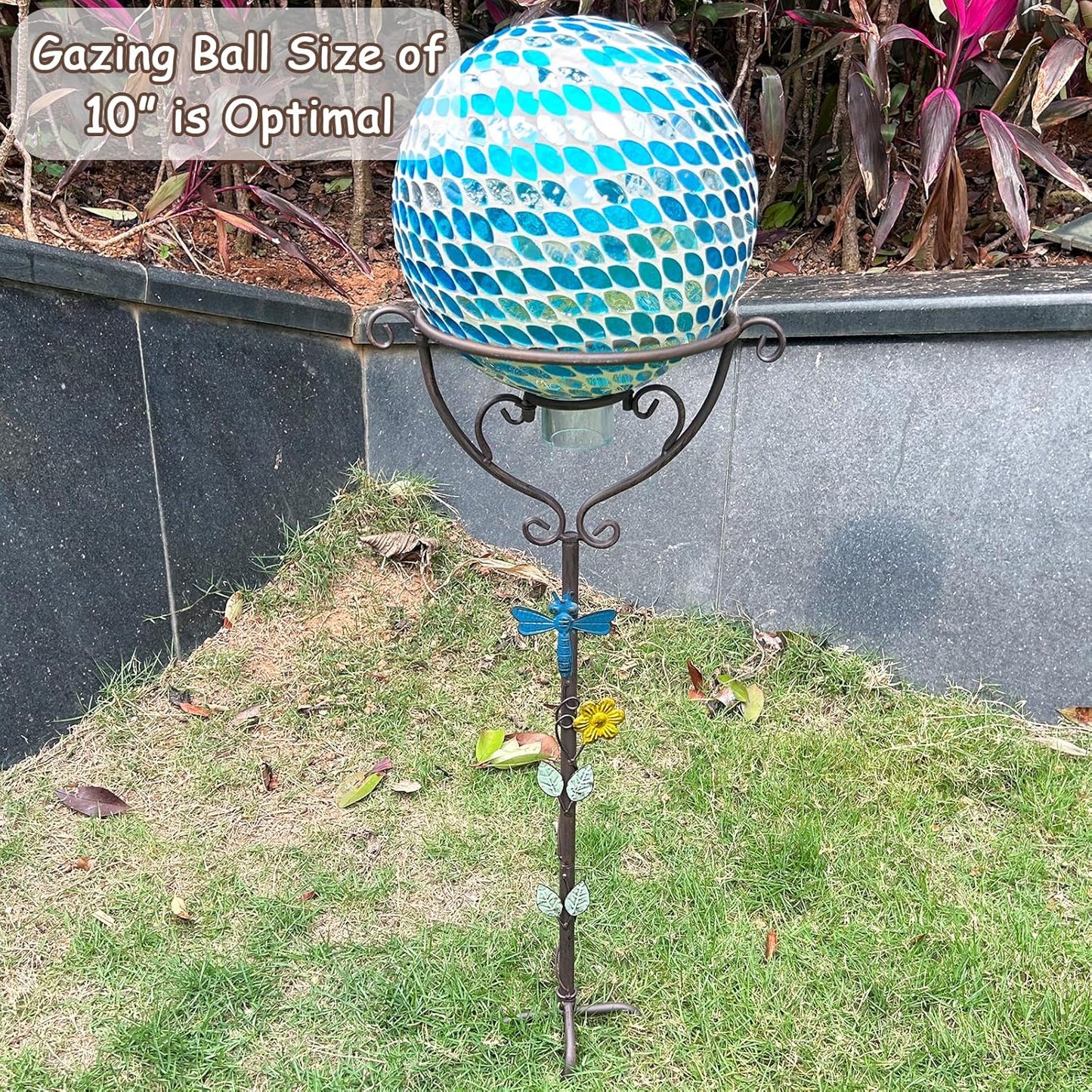 Metal Gazing Globe Stand, 30.7”H Garden Gazing Ball Stands for 10inch Gazing Balls, Vintage Dragonfly Gazing Ball Display Holder with Trident Base, Glass Ball Holder for Outdoor Yard Courtyard Lawn