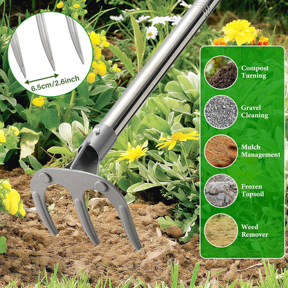 Garden Hand Cultivator Rake: 50inch Long Handle Hoe Garden Tool with Ergonomic D Grip, Heavy Duty Iron 3-Tine Tiller Rakes for Gardening,Cultivating, Planting, Digging, Weeding
