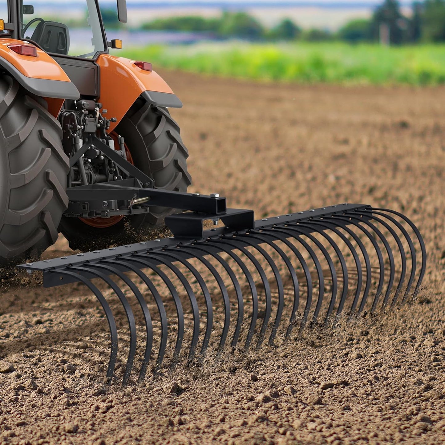 Specraft 60" Behind Landscape Rake for Tractor, Tow Dethatcher Rake with 24 Steel Coil Tines and 2" Receiver, Fit for 3-Point Suspension Systems