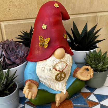 Mood Lab Garden Gnome - Funny Zen Hippie Gnome Figurine - 9.1 Inch Tall Lawn Statue - for Outdoor or House Decor