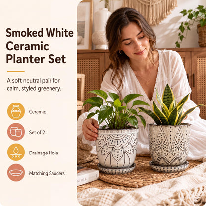 Gepege Ceramic Plant Pots, 6 Inch Indoor Planters with Drainage & Saucers