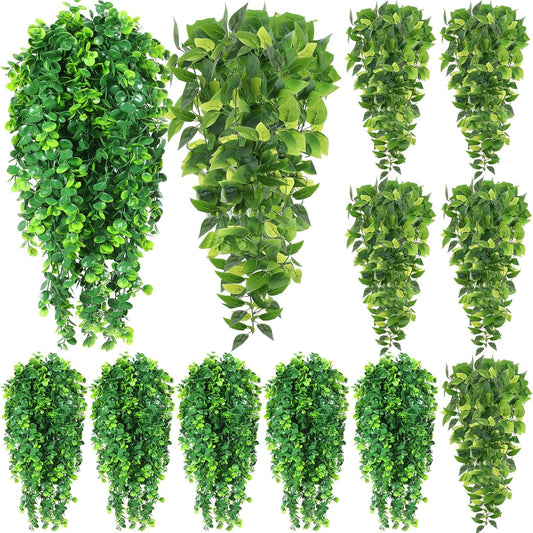 Hoteam 12 Pcs Artificial Hanging Plants 32 Inch Fake Ivy Vines with Fake Leaves Patio Artificial