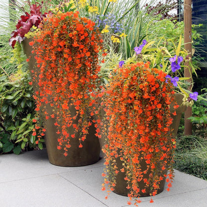 6 Pcs Artificial Fall Hanging Flowers Outdoor Silk Mum Plants Autumn Decor Faux Violet with Eucalyptus Realistic UV Resistant Trailing Vine Thanksgiving Porch Yard(Fresh Color,Plastic Style)