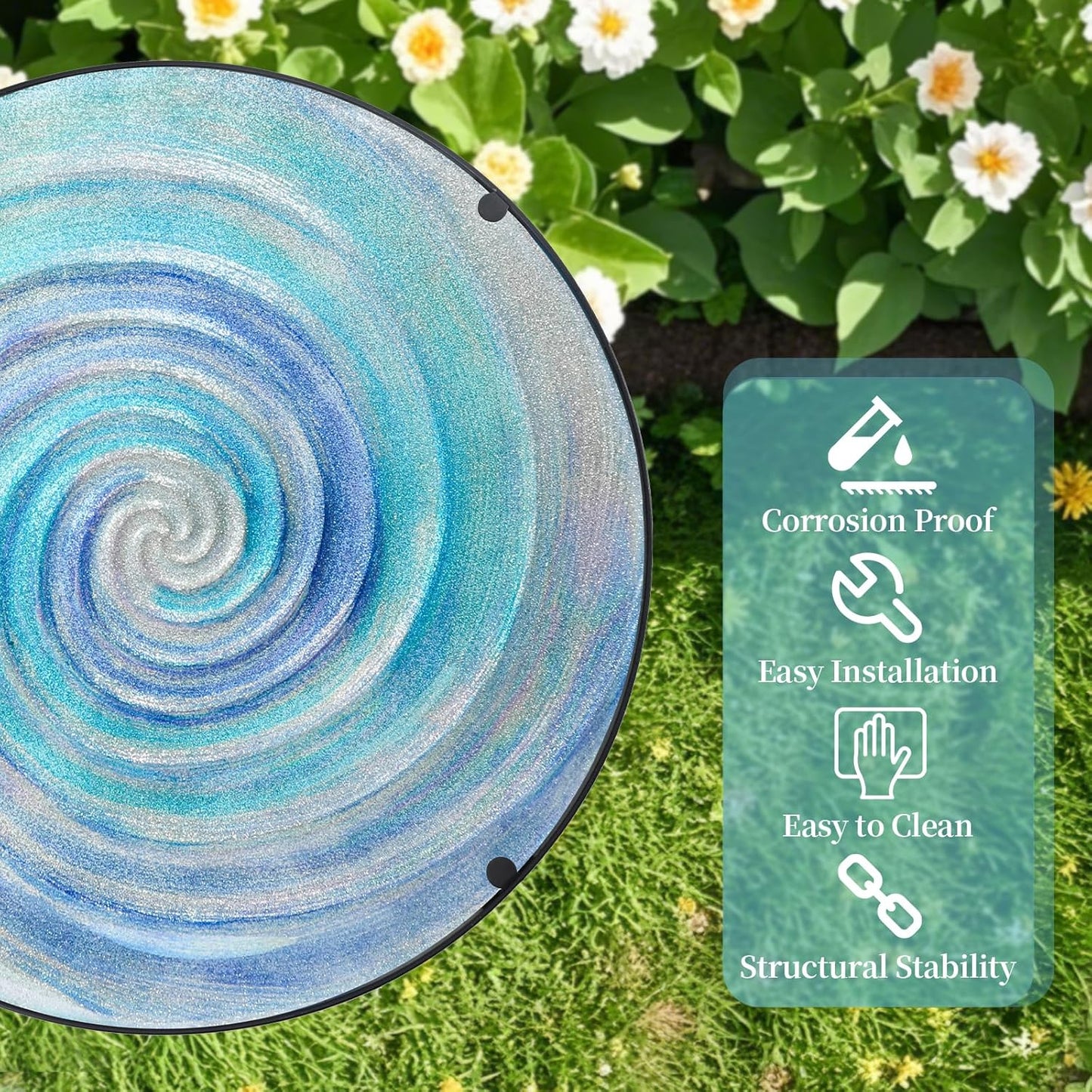 MUMTOP Outdoor End Tables for Patio, The Milky Way Small Round Side Table, Glass Accent Table for Outside, Garden, Balcony, Porch, Indoor Home Decor
