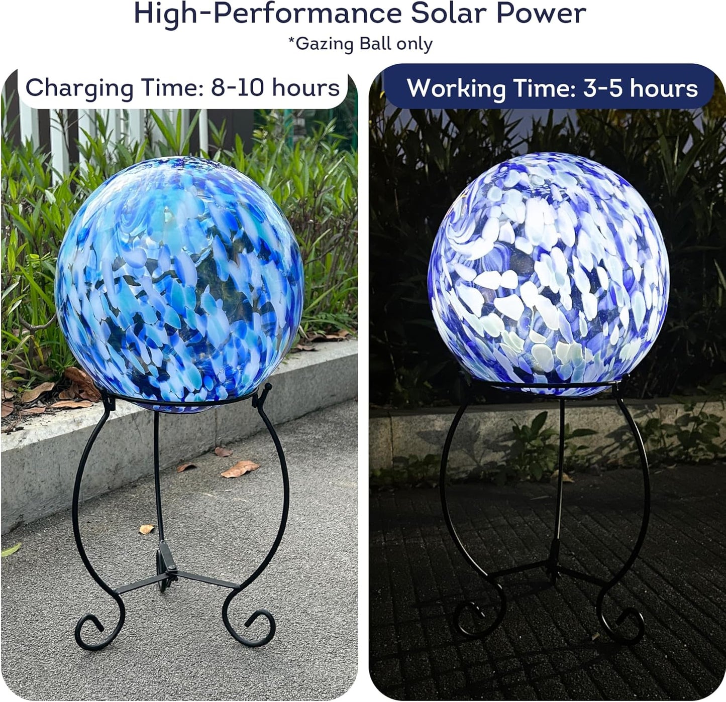 Lily's Home Gazing Ball - 10" Glass Globe with Solar Powered Lights - Outdoor Solar Lights for Yard & Patio - Garden Decor - Automatic On/Off Photosensitive Switch - Battery Included