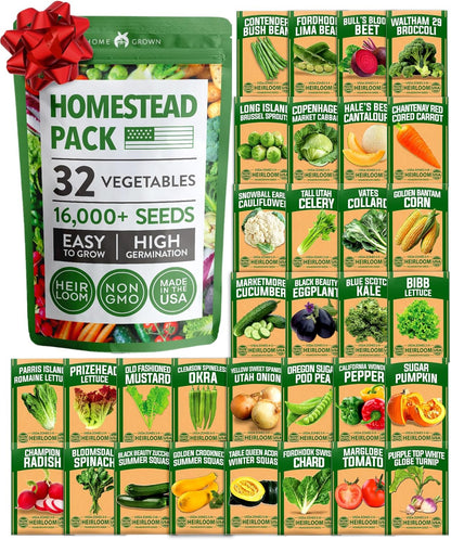 32 Heirloom Vegetable and Fruit Seeds for Planting - 16,000+ Seeds | Non-GMO Survival Seed Vault | High Germination | 32 Varieties of Vegetable Seeds for Your Home Survival Garden
