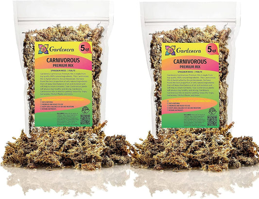 Gardenera Sphagnum Moss Potting Mix for Carnivorous Plants - 10 Quart - Moss and Perlite Blend for Potting Venus Fly Traps, Sarracenia, Pitcher Plants (2 Bags of 5QT)