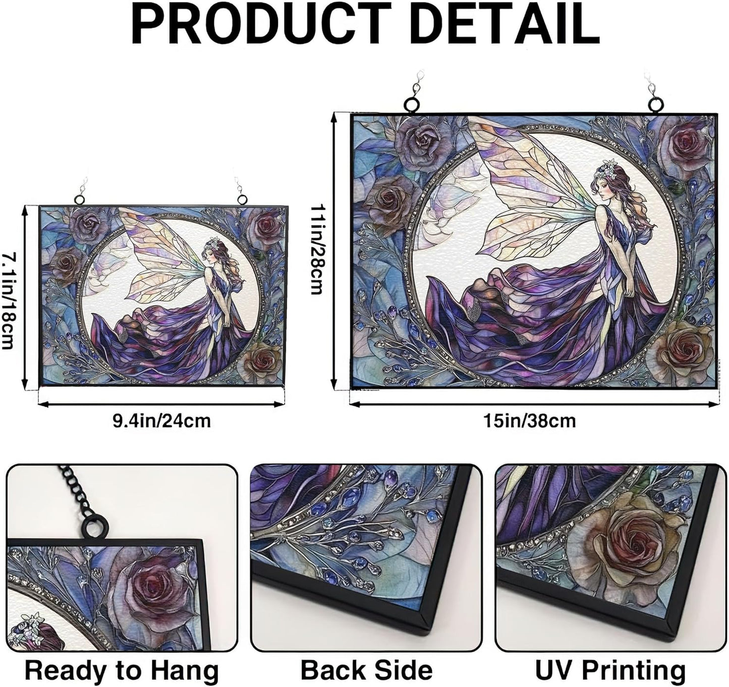 Customized Rectangle Fairy Stained Glass Suncatcher Window Hanging, Gothic Christmas Ornaments for Fiction Lovers, Dinosaur Room Decor for Nursery New Home Gifts
