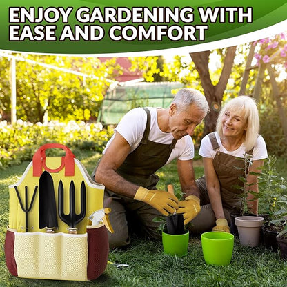 Compact Gardening Tool Set of 9 - Mini Garden Kit for Women with Multiple Pockets, Rust-Proof Steel Planting Tools for Gardeners - Portable Garden Tool Bag, Outdoor and Indoor Gardening Kit for Women