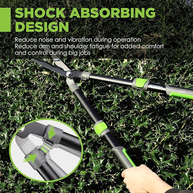 WORKPRO Extendable Hedge Shears, 25-33" Manual Hedge Clippers, Professional Bush Cutter, Gardening Pruners Scissors, Hedge Trimmers, Shears Gardening Tools for Pruning Borders & Shrubs