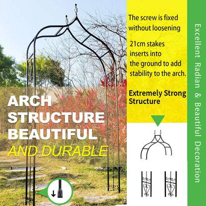 Garden Arch Trellis 14.2" L x 46.5" W x 98.4" H, Black Iron Arbor, Courtyard Arbor Trellis for Various Climbing Plants Rose, Outdoor Archway Wedding Ceremony Party