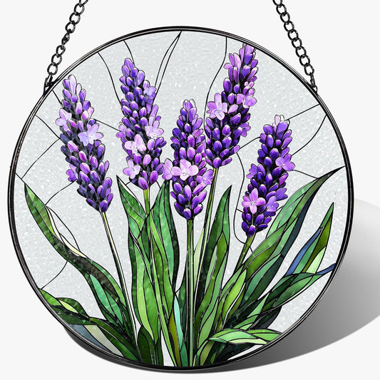 Stained Glass Window Hanging, 8 Inch Lavender Stained Glass Suncatcher, Flower Sun Catcher, Window