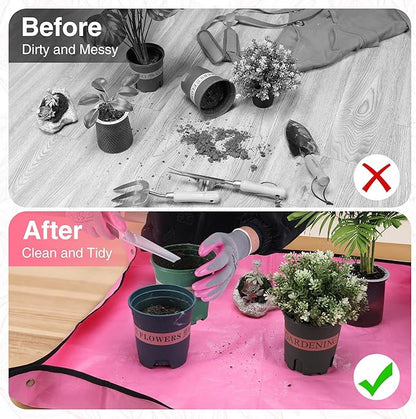 WORKPRO 5PCS Garden Tool Set, Powder Coating Compact Aluminum Gardening Tool Set with Repotting Mat, Outdoor Garden Hand Tools, Ideal Gardening Gift, Pink Ribbon