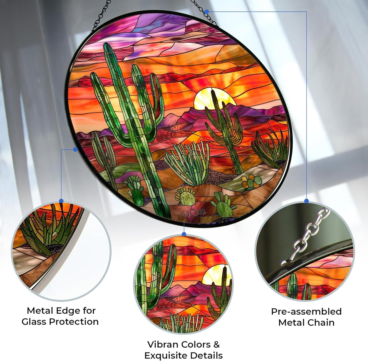 Cactus Stained Glass Suncatcher Stained Glass Window Hangings Birthday Gift for Mom Grandma Teacher Women Friend Christmas