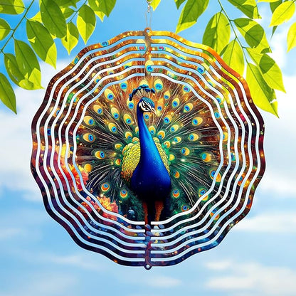 FLAGWIX Christmas Peacock Wind Spinners Outdoor - 3D Stainless Steel Metal Wind Spinners 12 in - Gardening Gifts for Women, Peacock Yard Outdoor Home Garden Decor for Outside