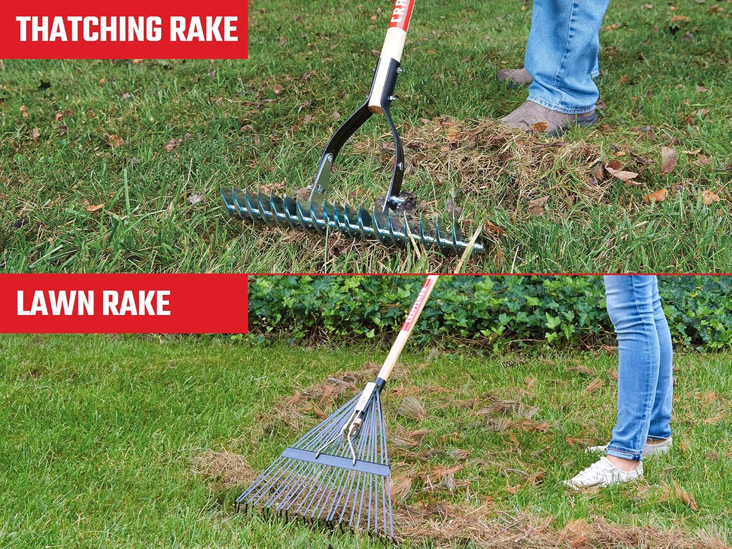 CRAFTSMAN 2-Piece Raking Set with Lawn & Thatching Rakes, Wood Handles with Cushion Grips, for Leaves, Dethatching, Dead Grass, Cultivating