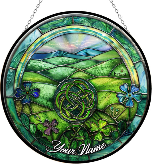Ireland Stained Glass Sun Catcher, Custom Name Wall Hanging Colored Decor Room Indoor Window Decor