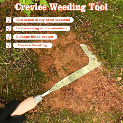 3-Sided Crevice Weeder - 12.6" Stainless Steel Garden Weeding Tool with Beech Handle, L-Shaped Crevice Weeder Sickle for Garden Lawn, Yard Patio Terrace, Paving Gaps