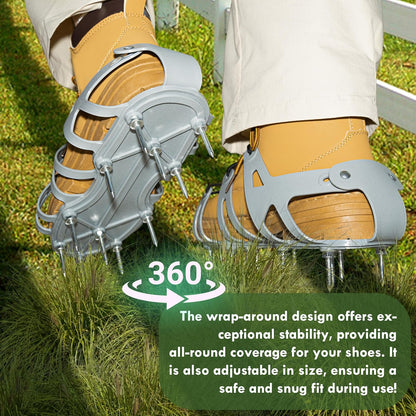 Lawn Aerator Shoes with Spiked Design &Adjustable Wrap Around Lacing,Gardening Tools,Grass Aeration Spikes Tools,Grey