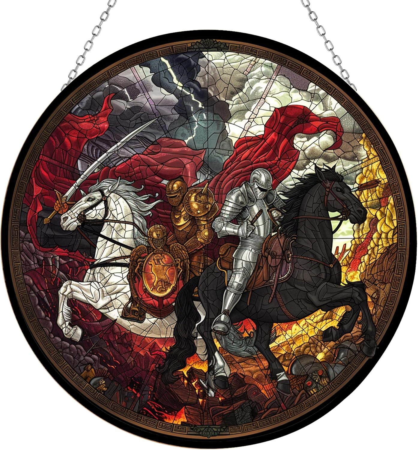 Horsemen of The Apocalypse Stained Glass Window Hanging Window Suncatcher 12" Glass Panel with Metal Chain and Hooks Sun Catchers Indoor Wall Art Home Decor Gift for Women Mother's Day