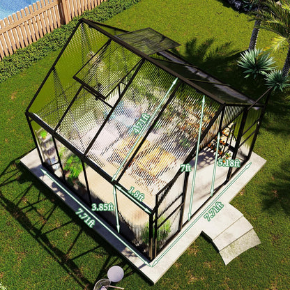 Amerlife 8x8x7 FT Outdoor Polycarbonate Greenhouse, Walk-in Aluminum Frame Design with Two Windows & Swing Door, Durable Garden Structure in Black