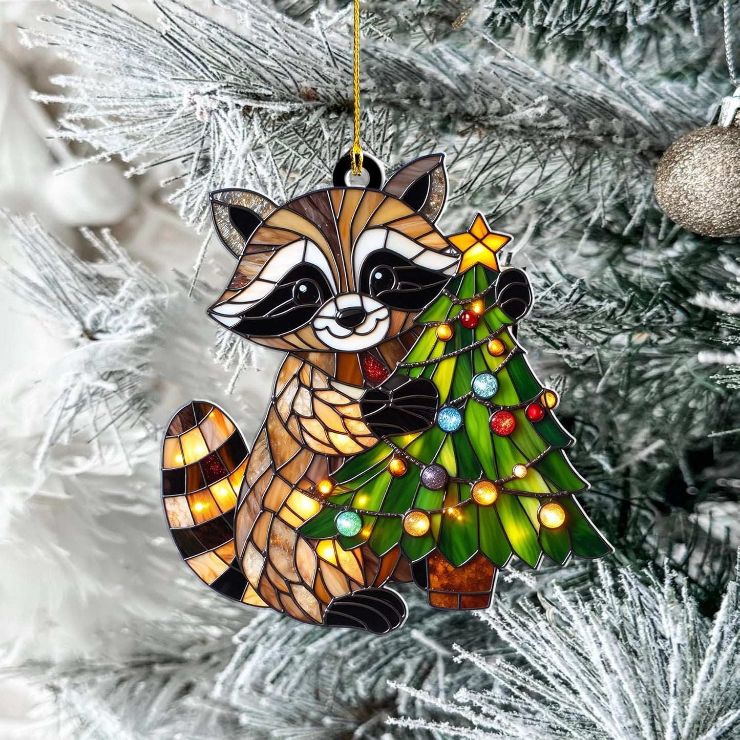 Raccoon Christmas Ornament – Acrylic Suncatcher Hanging Decor, Cute Raccoon Gifts for Men Women, Animal Xmas Ornaments, Rustic Woodland Xmas Decoration, Raccoon Lovers(Sun-25)